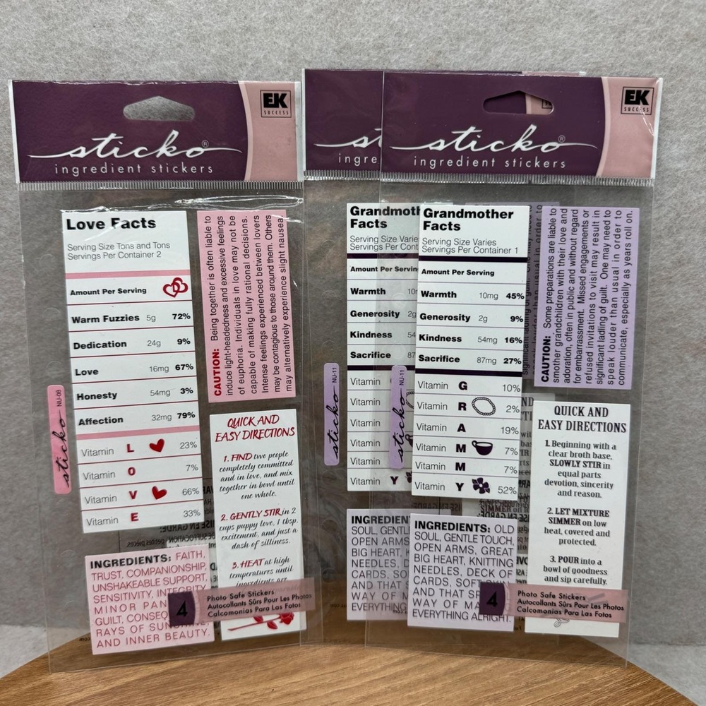 EK Success‎ Sticko Ingredient Stickers Lot of 3 Love Grandmother New Scrapbook